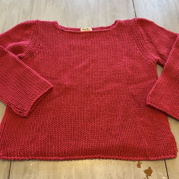 Eddie Bauer Red Chunky Knit Lambs Wool Blend Sweater Women’s Sz XL - Picture 1 of 7